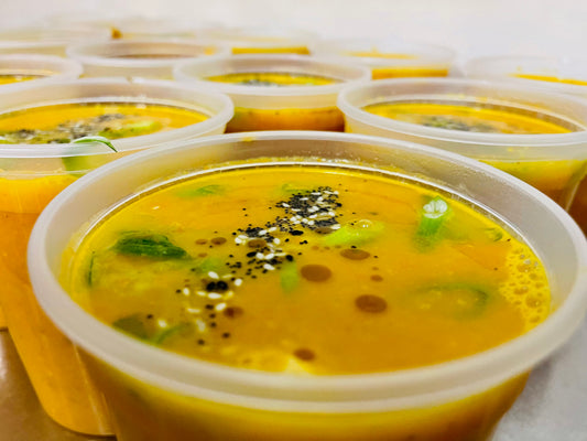 SPICY SESAME, CARROT SOUP WITH RED LENTILS