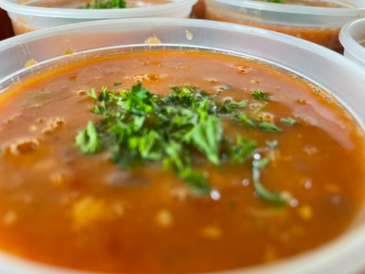 ROASTED REP PEPPER, TOMATO & RED LENTILS SOUP (V) (GF)