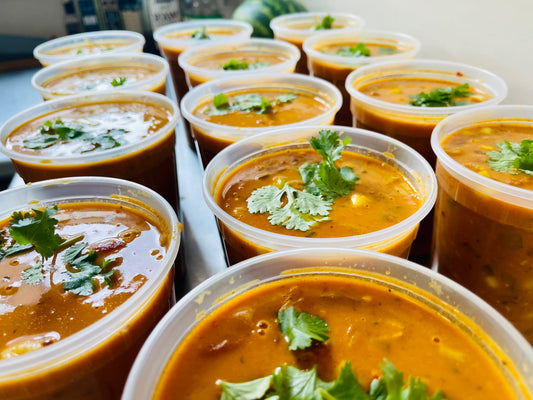 SPICED RED LENTIL, TOMATO & KALE SOUP